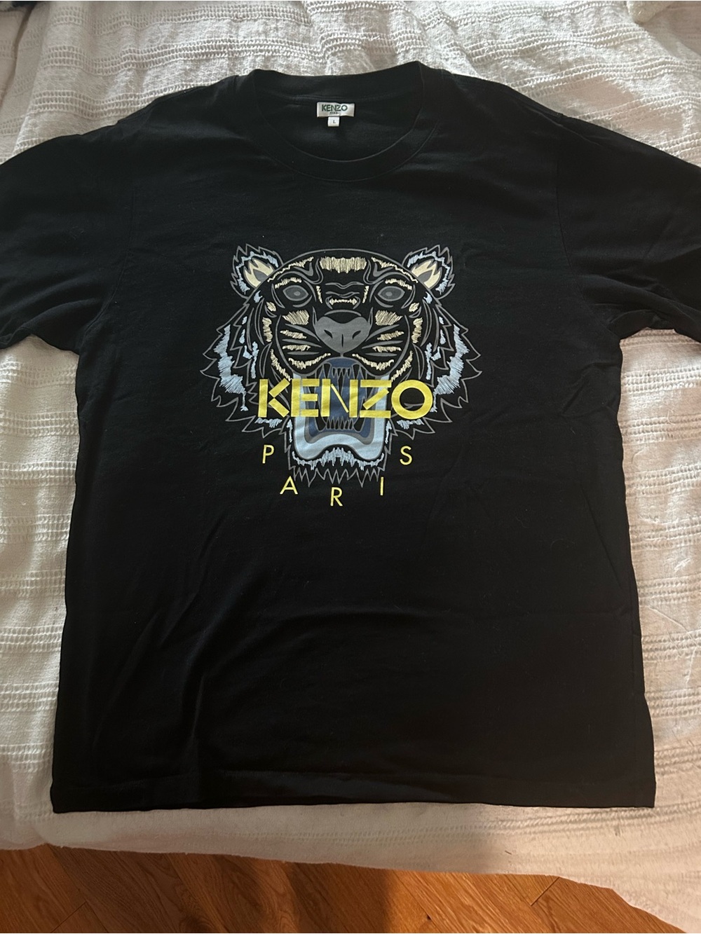 Kenzo Black Tee with Yellow & Light Blue Tiger Emblem